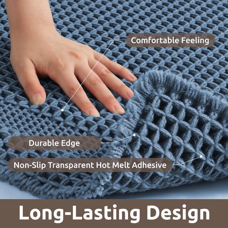 AMOAMI أموامي وافل حمام الحمام امتصاص الحمام للحمام سجاد الحمام غير القابل للغسل مع شرابات البوهو ناعمة للغاية لأرضية الحمام 17''x24 'الأزرق - Image 3