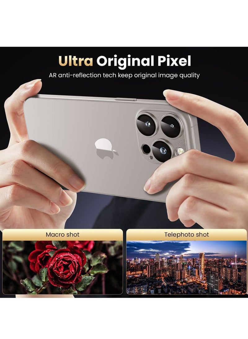 Wtech Apple iPhone 16 Pro / iPhone 16 Pro Max 2024 Premium Camera Styling Aluminum Frame Lens Protector - Clear/Champagne Titanium - Image 2