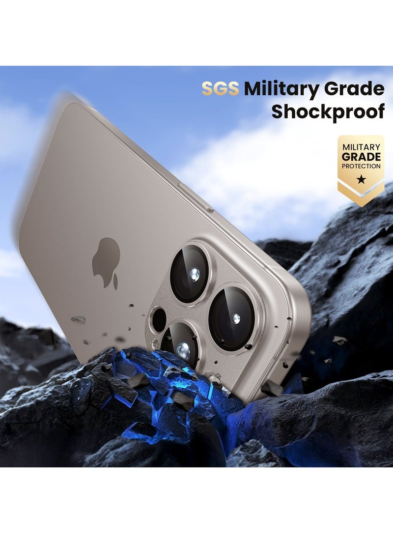 Wtech Apple iPhone 16 Pro / iPhone 16 Pro Max 2024 Premium Camera Styling Aluminum Frame Lens Protector - Clear/Champagne Titanium - Image 5