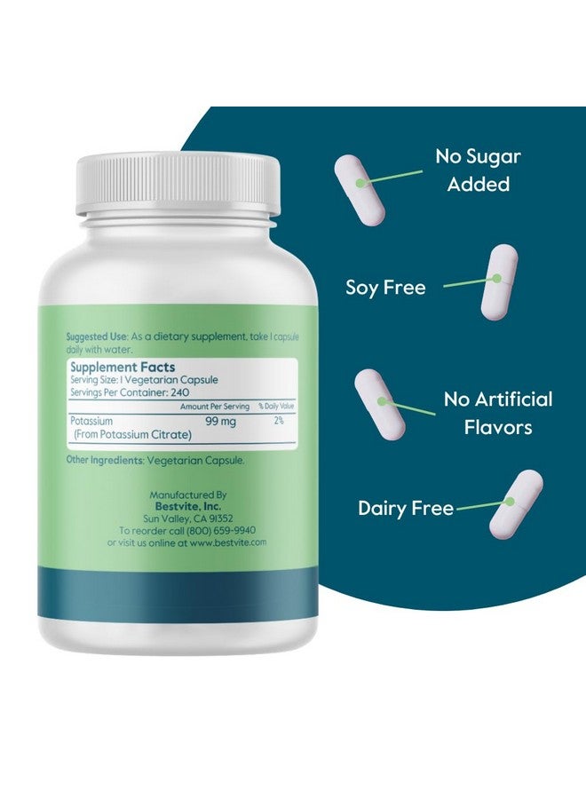 BESTVITE Potassium Citrate 99mg (240 Vegetarian Capsules) - No Stearates - Vegan - Gluten Free - Non GMO - Image 2