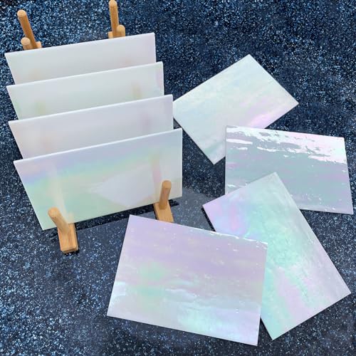 LITMIND 8 Sheets White Iridescent Stained Glass Sheets, Mosaic Glass Tiles for Crafts, Stained Glass Projects Supplies - Image 2
