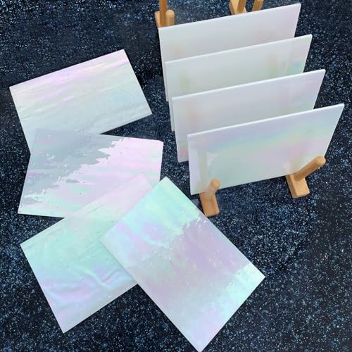 LITMIND 8 Sheets White Iridescent Stained Glass Sheets, Mosaic Glass Tiles for Crafts, Stained Glass Projects Supplies - Image 5