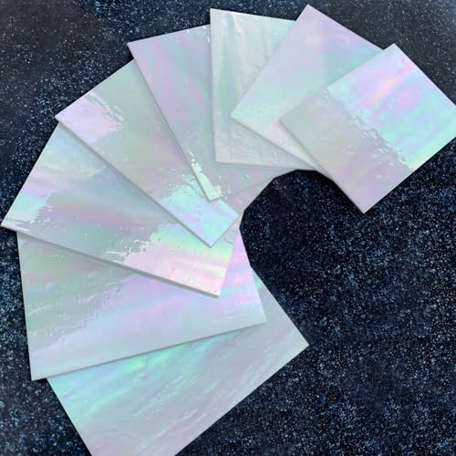 LITMIND 8 Sheets White Iridescent Stained Glass Sheets, Mosaic Glass Tiles for Crafts, Stained Glass Projects Supplies - Image 3