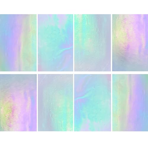 LITMIND 8 Sheets White Iridescent Stained Glass Sheets, Mosaic Glass Tiles for Crafts, Stained Glass Projects Supplies - Image 1