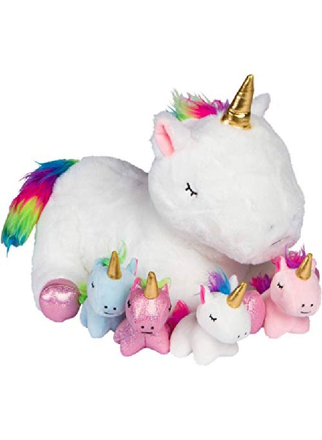 PixieCrush Unicorn Stuffed Animals For Girls Ages 3 4 5 6 7 8 Years; Stuffed Mommy Unicorn With 4 Baby Unicorns In Her Tummy; Toy Unicorn Pillows For Girls - Image 1