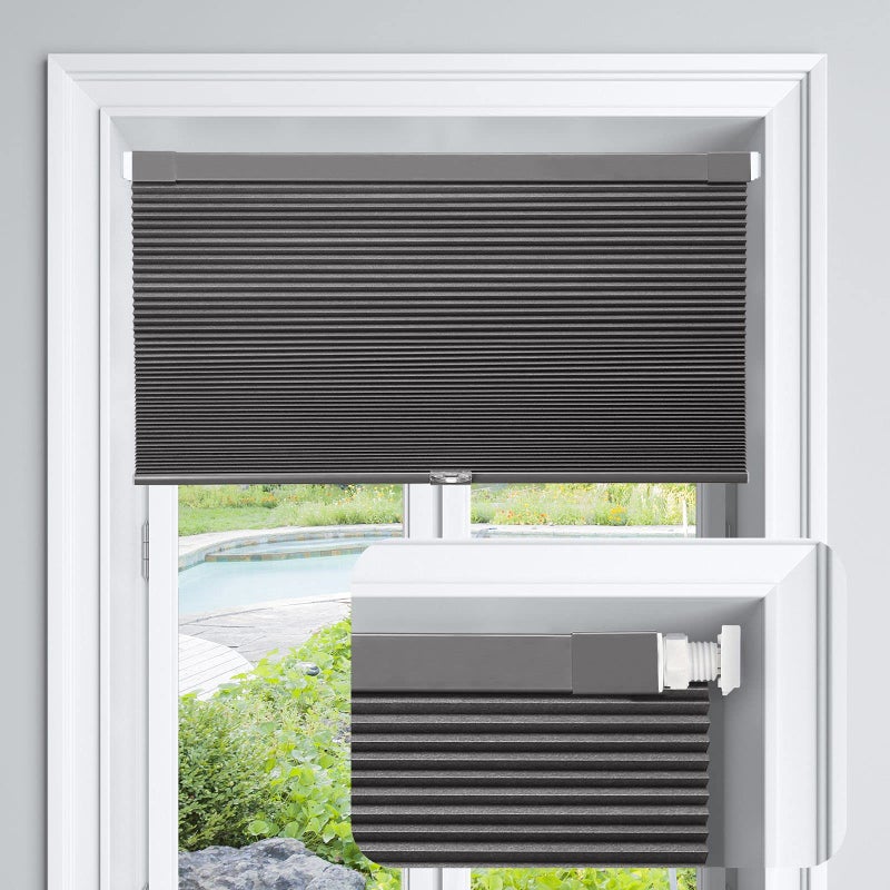 LazBlinds Cordless Cellular Shades No Tools No Drill Blackout Honeycomb Shades Pleated Blinds for Windows 26 W x 64 H Midnight Black