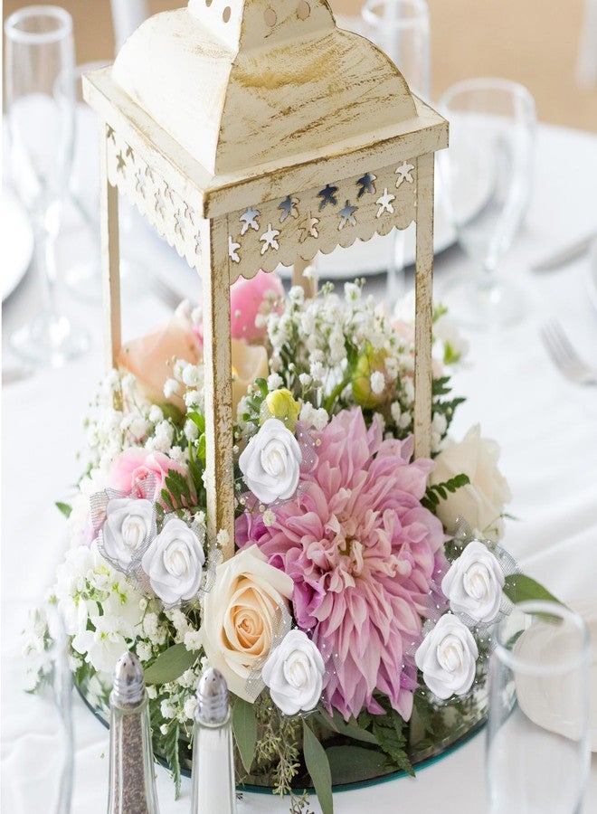 Yolev 144Pcs Mini Artificial Rose Flower Heads and Soft Stem Small White Flowers with Gauze PE Mini Flowers for Crafts DIY Wedding Bouquet Hair Clips Headbands Wreath Bridal Shower Party Home Decor - Image 2