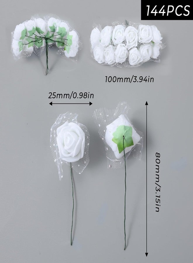 Yolev 144Pcs Mini Artificial Rose Flower Heads and Soft Stem Small White Flowers with Gauze PE Mini Flowers for Crafts DIY Wedding Bouquet Hair Clips Headbands Wreath Bridal Shower Party Home Decor - Image 3