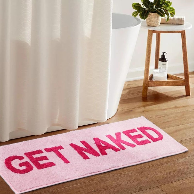 BOVEU حصل على سجادة حمام Naked Bath Mat Runner، مقاس 17 بوصة × 47 بوصة، طويلة وغير زلقة وقابلة لامتصاص الماء، بلون وردي، مناسبة للحمام والدش. - Image 1