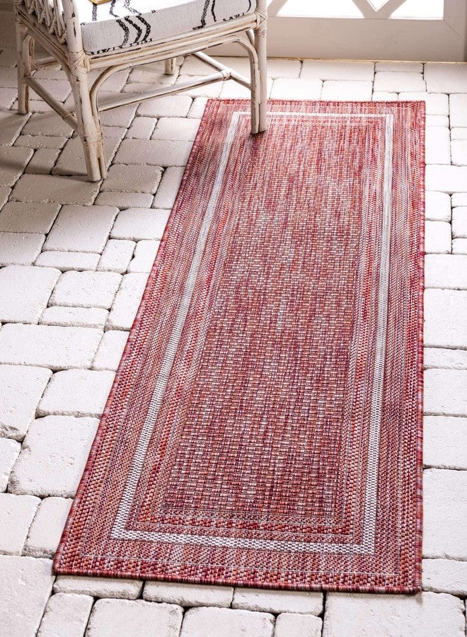 يونيك لوم سجادة منطقة من مجموعة Unique Loom Outdoor Border - حافة ناعمة (سجادة ممر 2 × 8 قدم، لون أحمر صدئ/ عاجي) - Image 1
