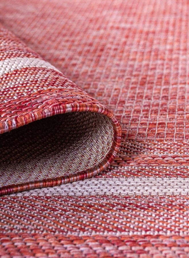 يونيك لوم سجادة منطقة من مجموعة Unique Loom Outdoor Border - حافة ناعمة (سجادة ممر 2 × 8 قدم، لون أحمر صدئ/ عاجي) - Image 5