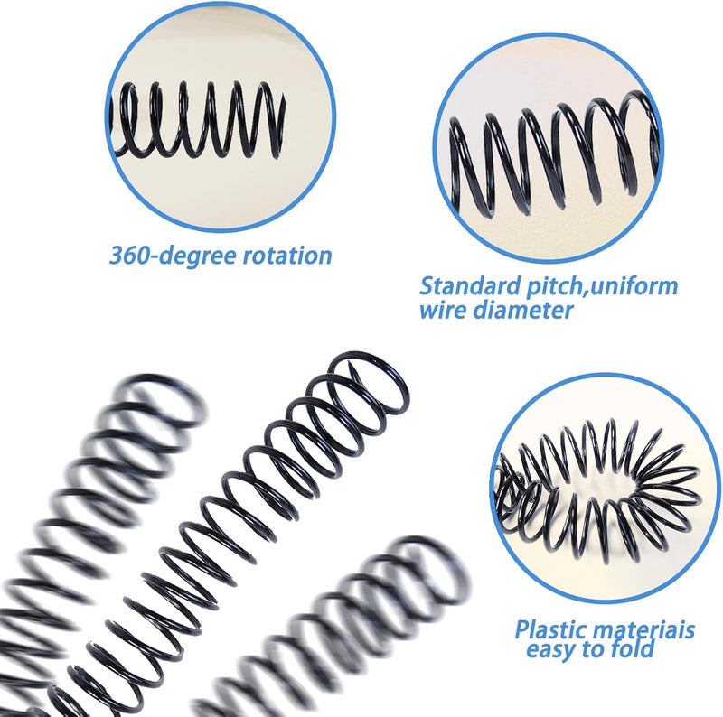 RAYSON 22.2mm Plastic Spiral Coil Binding 3:1 Pitch, 7/8 inch, 190 Sheets Capacity Black Coil Binding Spines - Versatile for Office and Educational Tasks, Pack of 50 - Image 2