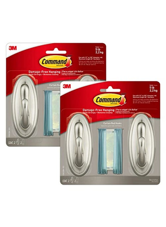 Command Command 5 lb Large Brushed Nickel Color Hooks, 2-Pack of 2 Wall Hooks and 2 Command Strips, Hooks for Hanging Home Decor, Wall Decor, and Room Decor 