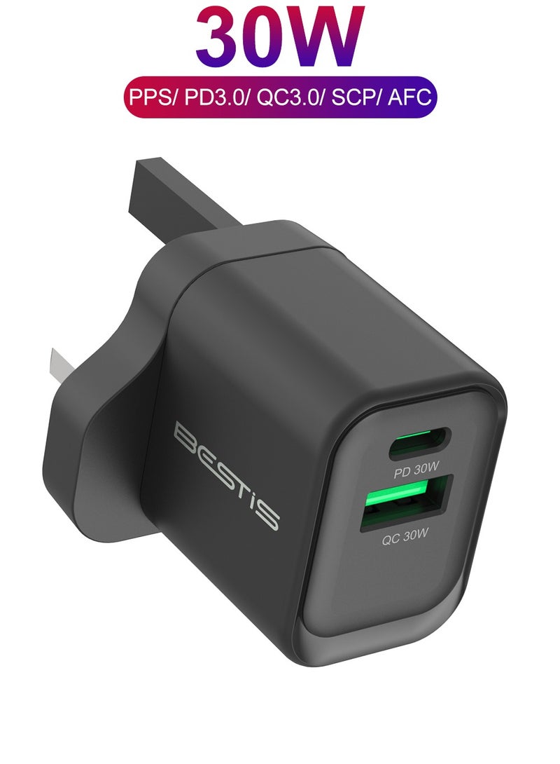 BESTIS 30W GaN Wall Charger USB-C PD3.0 QC4.0 Dual Port Fast Charging Adapter for iPhone 16 Pro Xiaomi 15 Ultra Samsung S25 Everyday Use Home Office Travel - Image 1
