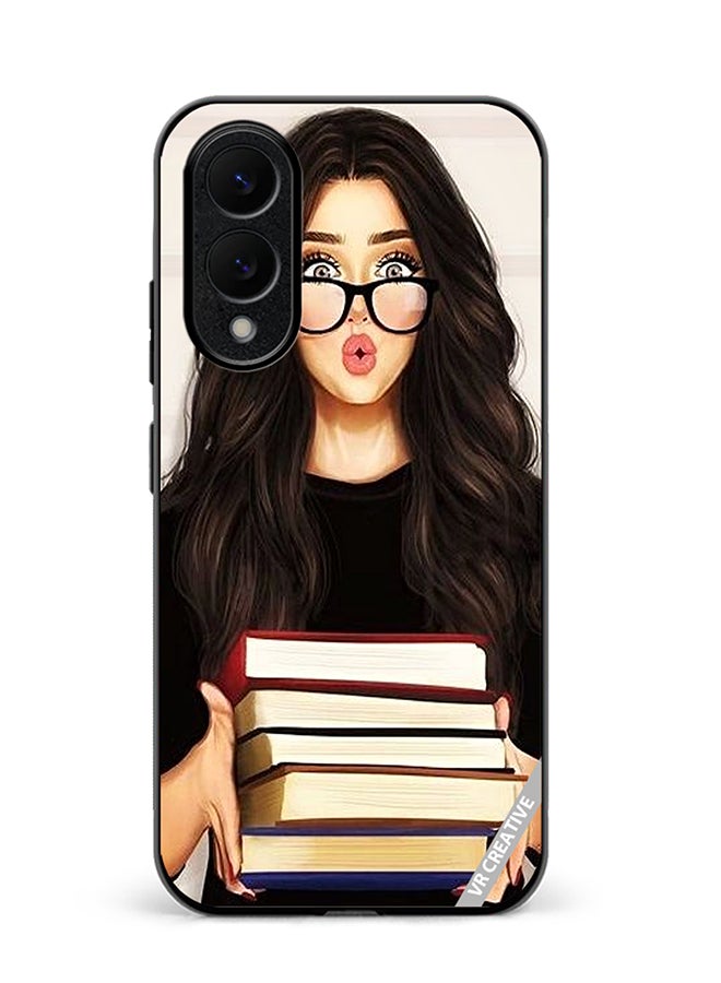 VR CREATIVE Protective Case Cover For Samsung Galaxy S25 Edge Girl With Books Shocked Design Multicolour