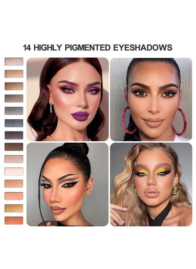 youngfocus - Youngfocus 14 Highly Pigmented Eyeshadows Blendable Natural Look Shimmer and Matte Eyeshadow Palette, 6 Natural Waterproof Eyebrow Powders, 3 Contour Powders, Lasting Multi-Finish Cosmetics Gift Kit - Image 1