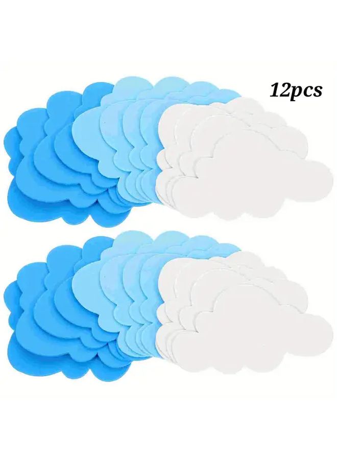 12 Pieces Blue White 3D Textured Cloud Wall Stickers Removable Peel Stick Home Decor - Image 1