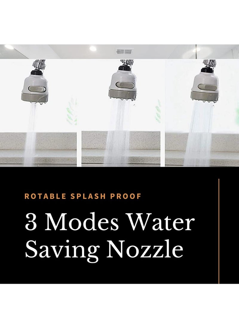sulfar - Sulfar ABS 360 Degree Rotation/Movable Bubbler Saving Water Faucet/tap, Tap Extension/Head, Faucet Filter Shower Head Nozzle Adapter (3 Modes), White and Grey, 1589 Faucet Extension - Image 1