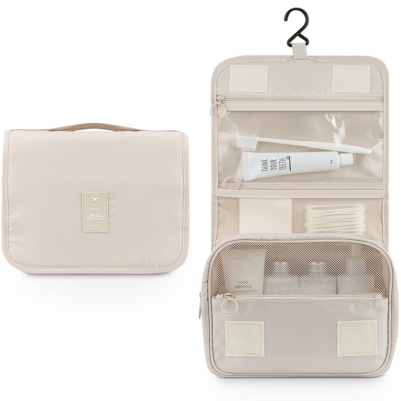 Storescent Girls Hanging CarryOn Case Cosmetic Bag for Vacation Trips and Gym Beige with Set of 3 Refillable Food Grade Travel Bottles - Image 2