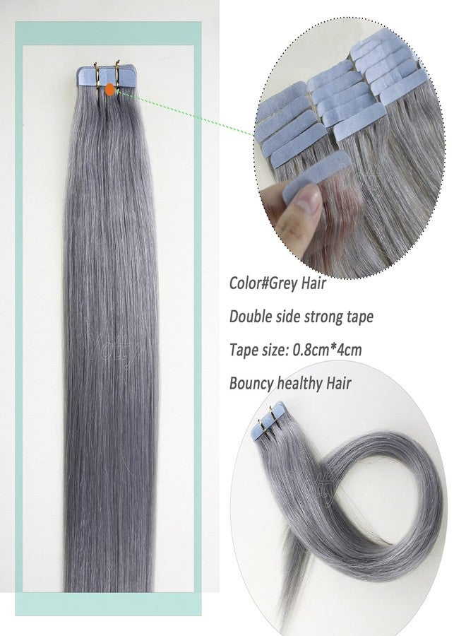 Yotty Seamless Tape in Human Hair Extensions Invisible Skin Wefts Brazilian Remy Human Hair Balayage Ombre Colors 16-24inch20pieces (Silver Gray, 16inch30gram) - Image 2