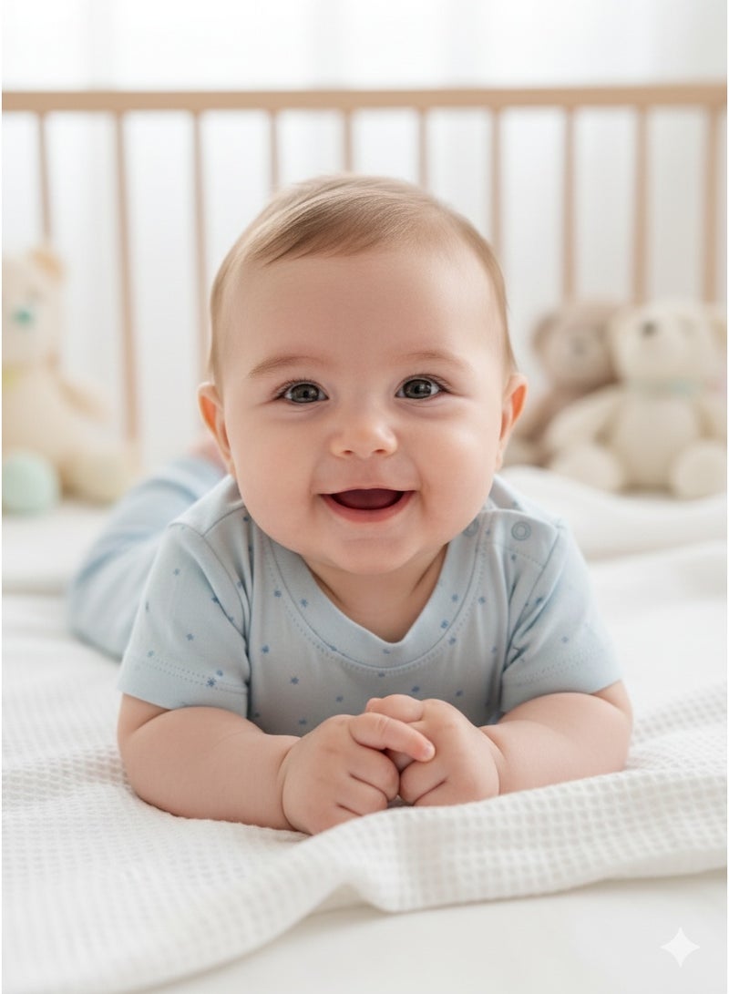 Little Bee Kids Baby Lounge Set/Pyjama Set (2 Pair)- Cotton Rich Short Sleeve Top & Pants, Soft Knit, Rabbit Print, Star Print, Medium, Weight - For 6-12Months - Image 2