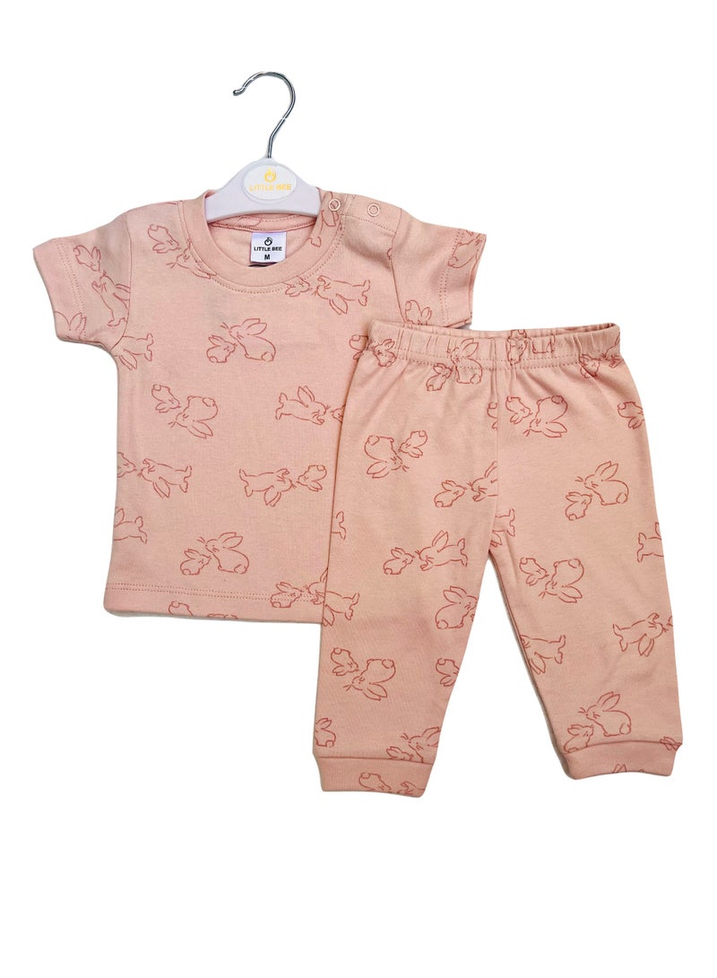 Little Bee Kids Baby Lounge Set/Pyjama Set (2 Pair)- Cotton Rich Short Sleeve Top & Pants, Soft Knit, Rabbit Print, Star Print, Medium, Weight - For 6-12Months - Image 4