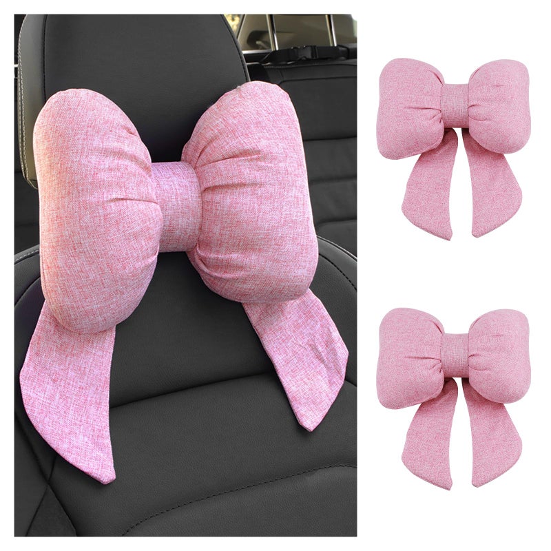 Figpade 2PCS Cute Bow Car Headrest Pillow,Comfortable & Breathable Car Neck Pillows for Relief Neck Fatigue,Universal Head Rest Pillow for Cars Decoration as Birthday Gifts for Women,Girl (Pink/2PCS) - Image 1