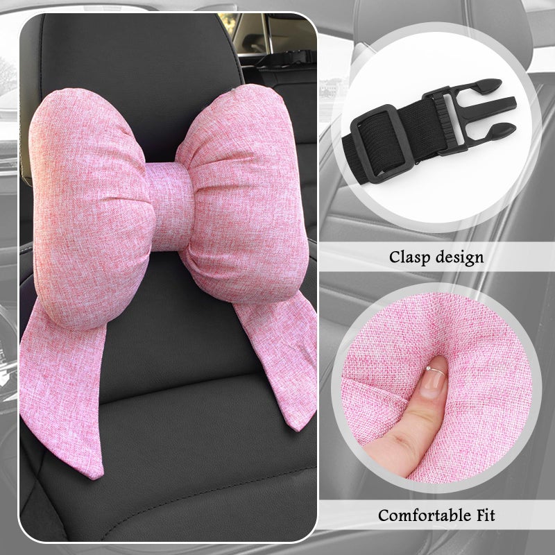 Figpade 2PCS Cute Bow Car Headrest Pillow,Comfortable & Breathable Car Neck Pillows for Relief Neck Fatigue,Universal Head Rest Pillow for Cars Decoration as Birthday Gifts for Women,Girl (Pink/2PCS) - Image 4