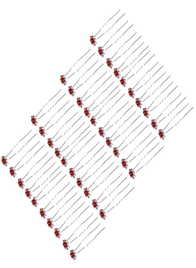 BETITETO 40 Pcs U-Shaped Flower Rhinestone Hair Pins Crystal Hair Accessories for Bridal Wedding Party Girls' Sweet Sixteen (Red) - Image 4