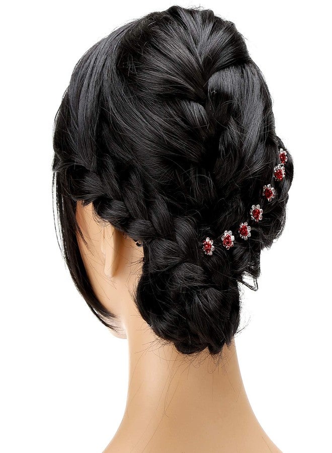 BETITETO 40 Pcs U-Shaped Flower Rhinestone Hair Pins Crystal Hair Accessories for Bridal Wedding Party Girls' Sweet Sixteen (Red) - Image 2