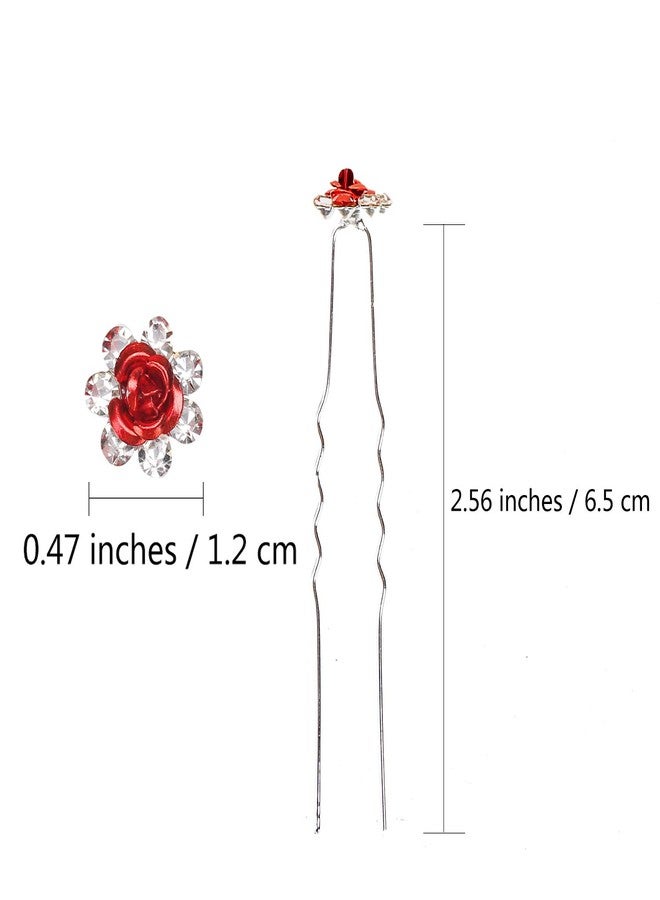 BETITETO 40 Pcs U-Shaped Flower Rhinestone Hair Pins Crystal Hair Accessories for Bridal Wedding Party Girls' Sweet Sixteen (Red) - Image 3