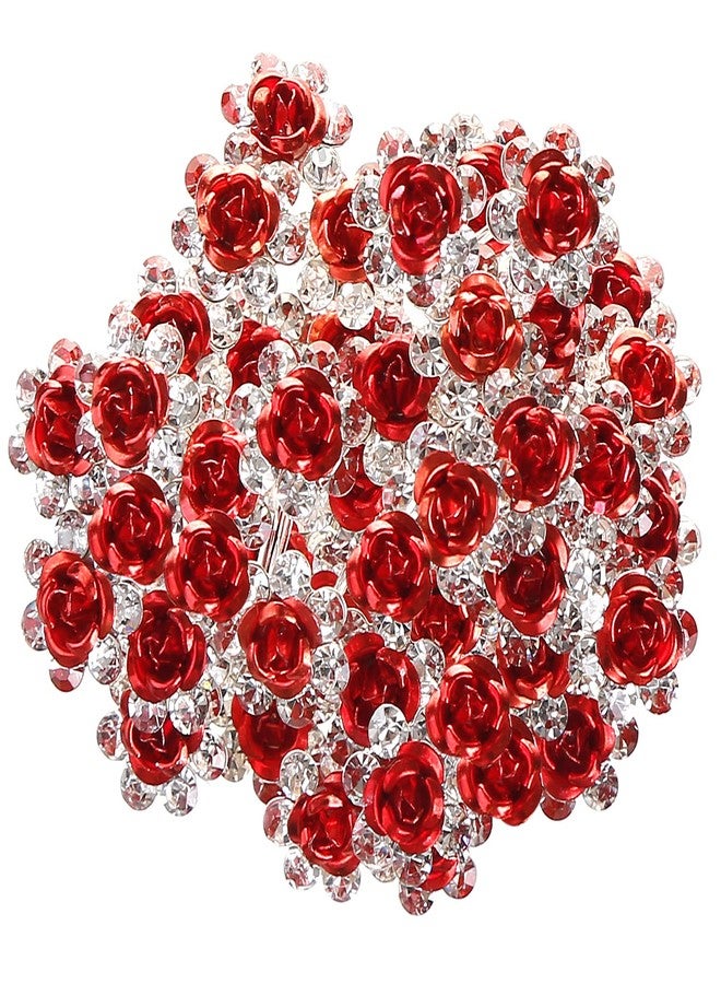 BETITETO 40 Pcs U-Shaped Flower Rhinestone Hair Pins Crystal Hair Accessories for Bridal Wedding Party Girls' Sweet Sixteen (Red) - Image 1