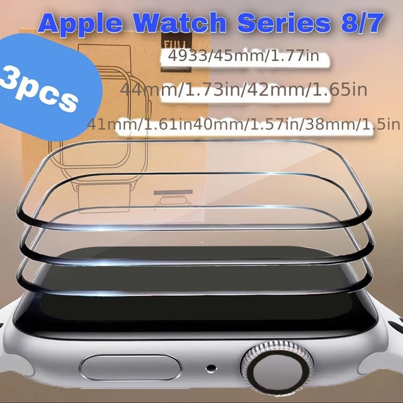 Screen Protector For Apple Watch 38mm 41mm 45mm HD Clear Soft Glass Film Full Coverage Waterproof Set Of 3 - Image 1