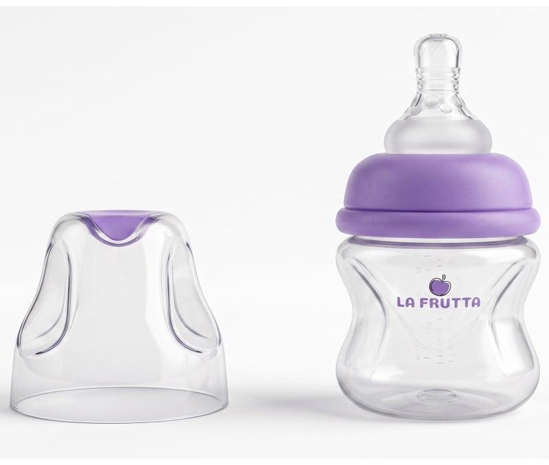 La Frutta La Fruta Comfort Plastic Bottle, Anti-Colic Air System for 0+ Months, 60ml Capacity, with Soft Silicone Teat, BPA-Free - Purple - Image 1