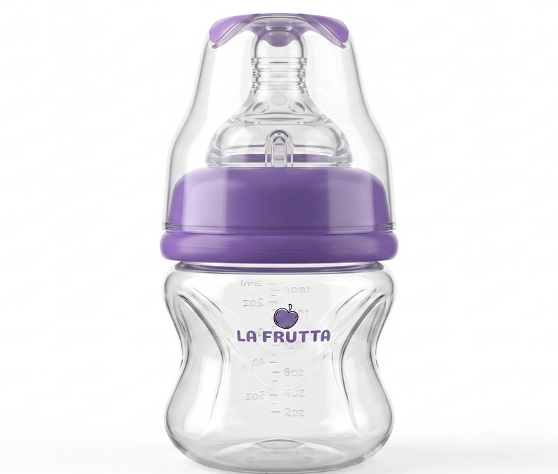 La Frutta La Fruta Comfort Plastic Bottle, Anti-Colic Air System for 0+ Months, 60ml Capacity, with Soft Silicone Teat, BPA-Free - Purple - Image 2