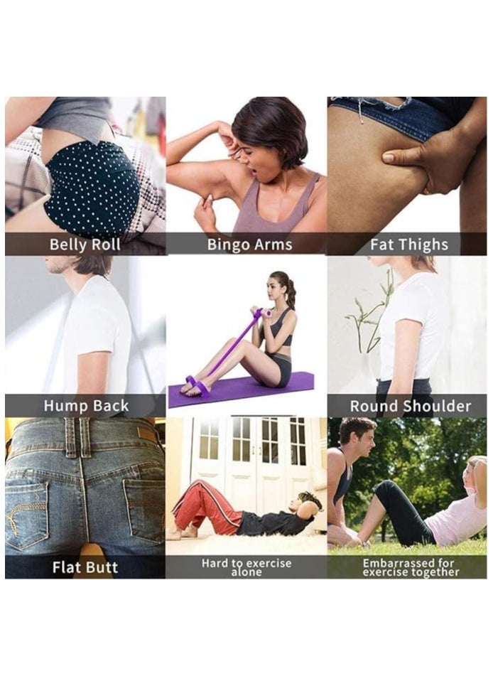 كيوشوب احزمة مقاومة للياقة البدنية للاستخدام المنزلي من كيوشوب®️، 4 انابيب من اللاتكس الطبيعي لتمرينات السحب في وضع الجلوس للبطن و كمال الاجسام والذراع وتمارين اليوغا للاطالة والتخسيس  - Image 3