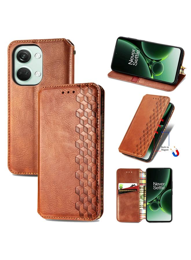 S-TOP Case For OnePlus Nord 3 Cubic Grid Pressed Magnetic Leather Phone Case - Image 1