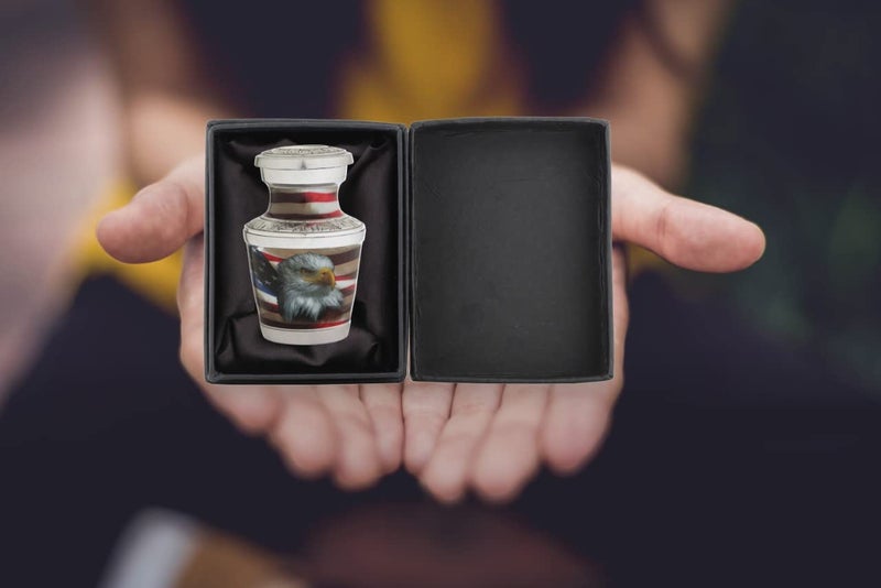 Bold & Divine Keepsake Urns For Human Ashes - Small Urns For Human Ashes Keepsake Miniature Urns For Ashes With Velvet Bag Small Urns For Human Ashes Adult Female & Male American Flag. - Image 3