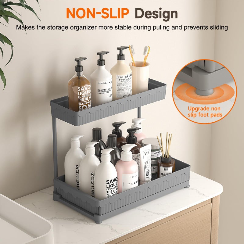 Sevenblue 3 Pack Multi-Purpose Under Sink Organizers and Storage, 2026 L-Shaped Pull Out Cabinet Organizer for Bathroom & Kitchen, Under Cabinet Organizer with Hooks Hanging Cup (Grey, 12.85 inch) - Image 4