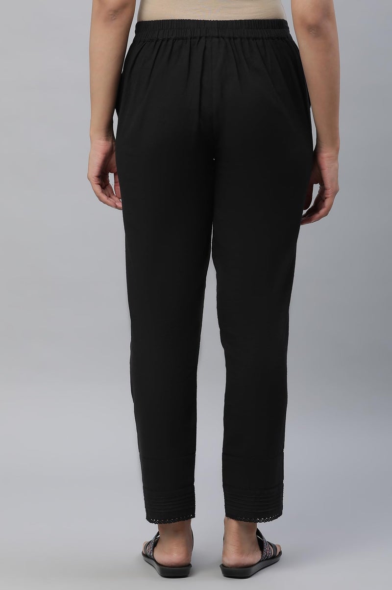 Aurelia Black Solid Cotton Blend Regular Trousers for Women - Image 4