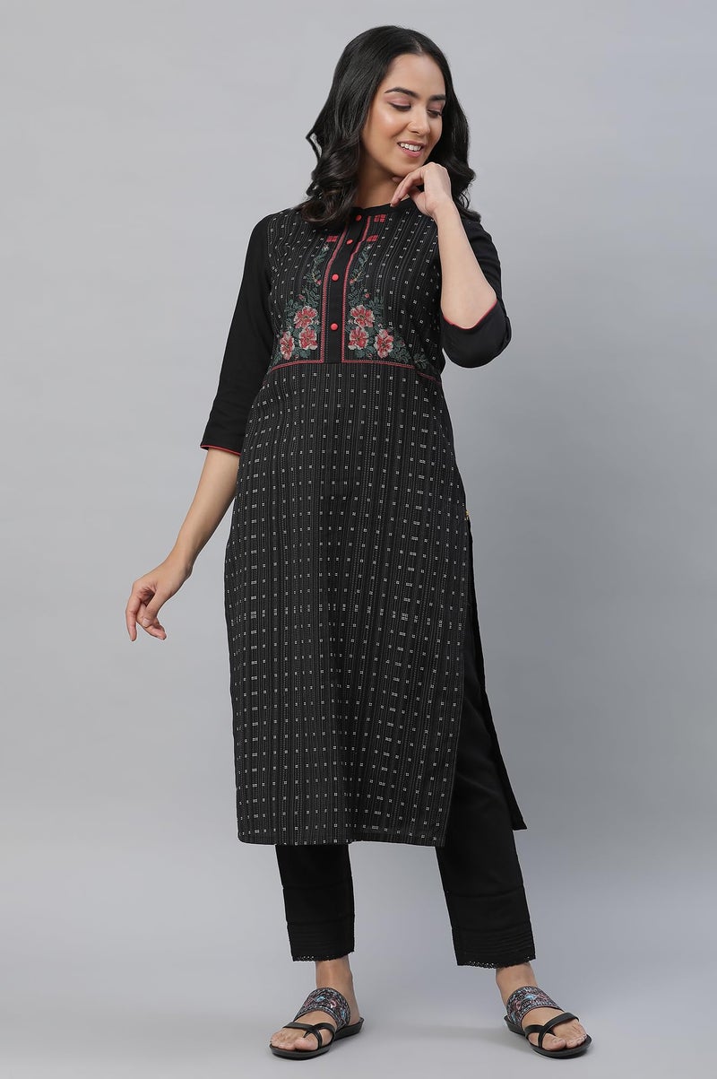 Aurelia Black Solid Cotton Blend Regular Trousers for Women - Image 5