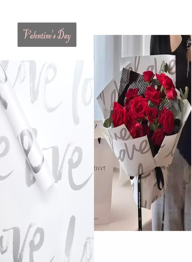 FWSA WRAPS ورق تغليف زهور من FWSA WRAPS - أبيض مع حروف LOVE فضية، ورق تغليف هدايا لعيد الأم، عيد الحب، أعياد الميلاد، لوازم فنية يدوية، 20 قطعة (أبيض) - Image 2