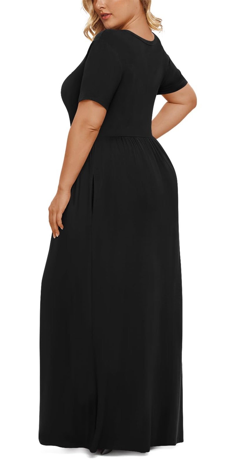 LONGYUAN Women Summer Short Sleeve Dress Casual Plus Size Maxi Long Dresses with Pockets Black, XL - Image 3