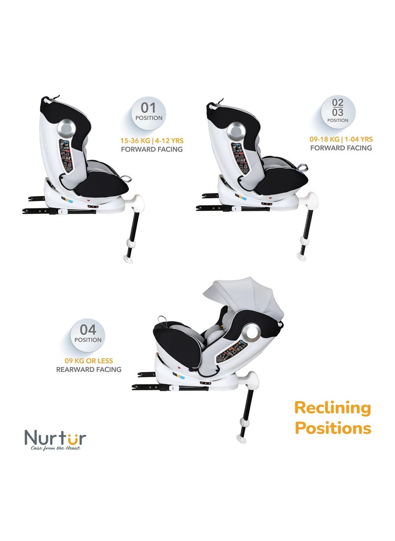 Nurtur مقعد سيارة Liberty Baby Kids 4 في 1 مع دعم للساقين يدور 360 درجة ومسند رأس قابل للتعديل بـ 10 مستويات مع مظلة  - Image 4