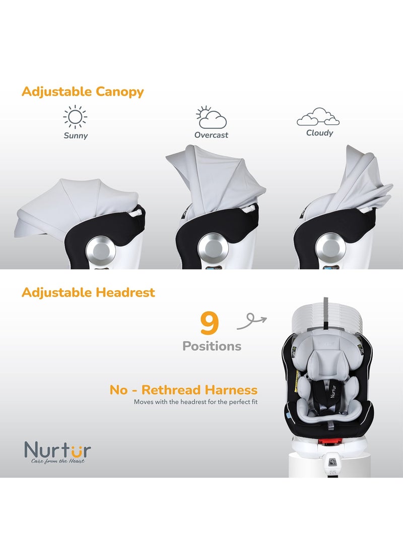 Nurtur - Liberty Baby Kids 4 In 1 Car Seat 360 Degree Rotation Leg Support Isofix  10 Level Adjustable Headrest With Canopy - Image 1