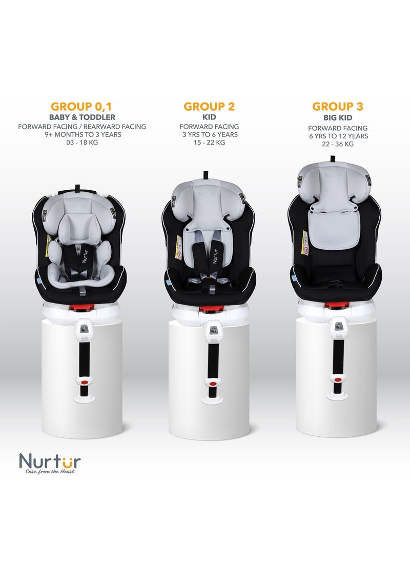 Nurtur - Liberty Baby Kids 4 In 1 Car Seat 360 Degree Rotation Leg Support Isofix  10 Level Adjustable Headrest With Canopy - Image 1