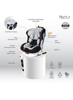 Nurtur Liberty Baby Kids 4 In 1 Car Seat 360 Degree Rotation Leg Support Isofix  10 Level Adjustable Headrest With Canopy  - Image 2