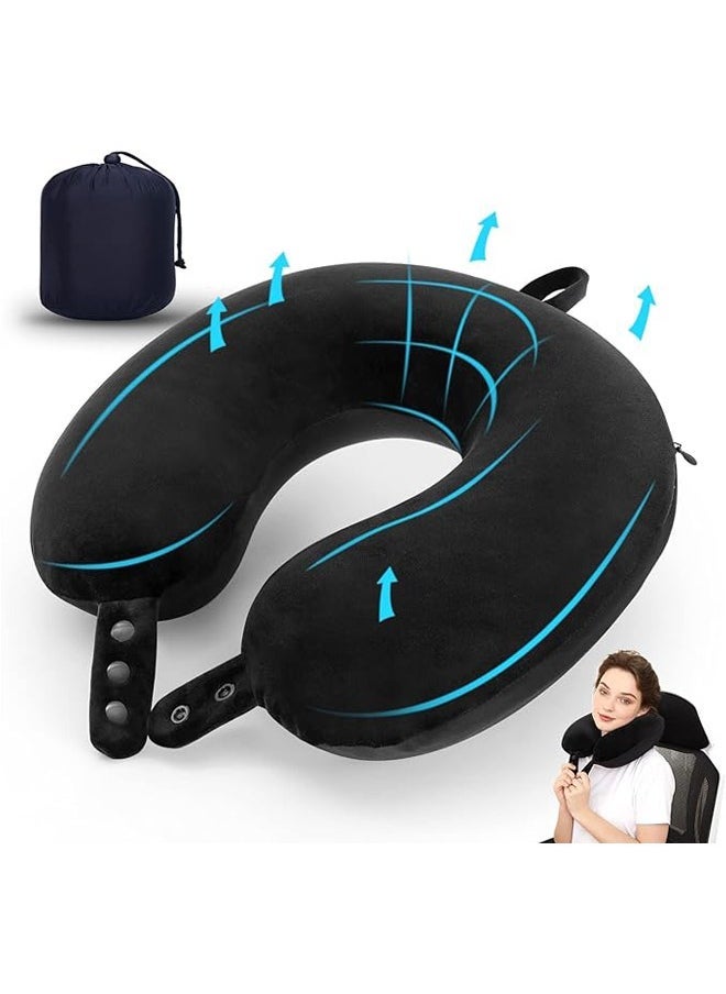 Arabest Travel Neck Pillow, Best Memory Foam Airplane Pillow for Head Support Soft Adjustable Pillow for Plane, Car & Home Recliner Use (Black)  - Image 1