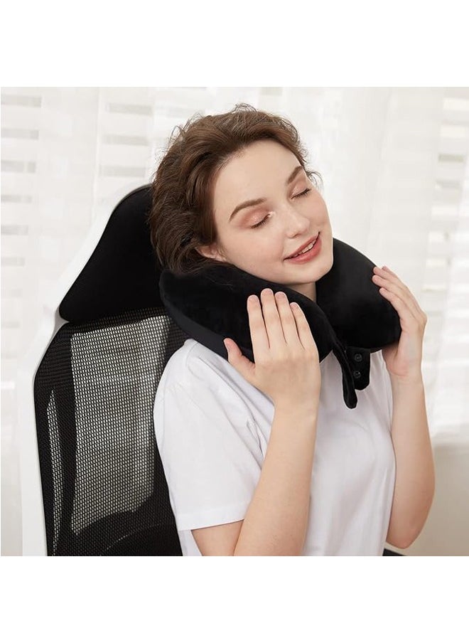 Arabest Travel Neck Pillow, Best Memory Foam Airplane Pillow for Head Support Soft Adjustable Pillow for Plane, Car & Home Recliner Use (Black)  - Image 4