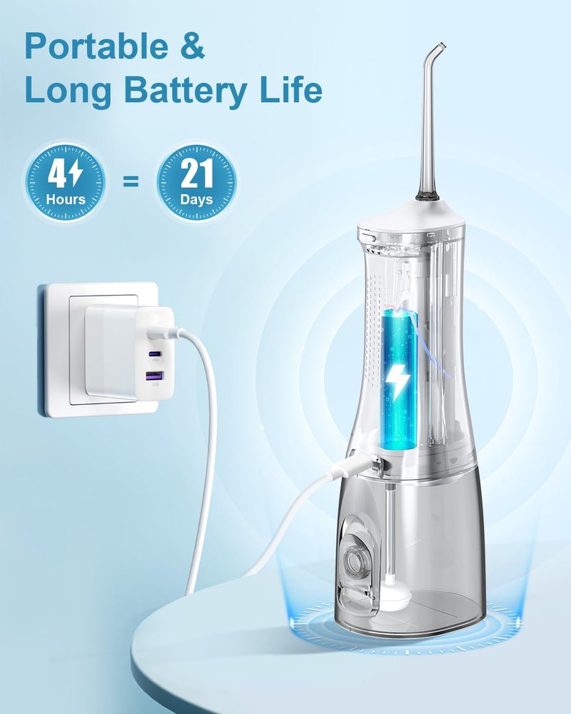 Operan Water Flosser for Teeth Cleaning Upgraded 300ml Cordless Water Dental Flossers Rechargeable Oral Irrigator with 4 Modes 4 Jet Tips IPX7 Waterproof Water Floss for Home Travel (White)+1Pack - Image 4